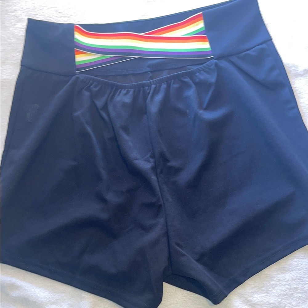 SHEIN 0xl Shorts with back cross Rainbow Waistband